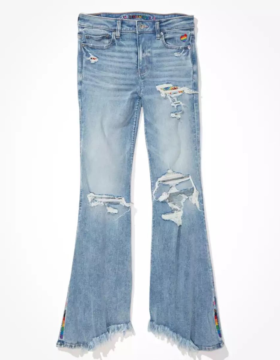 Jean American Eagle AE Pride Ne(x)t Level Ripped Festival Flare Lavage Clair Femme | MYH-16521587